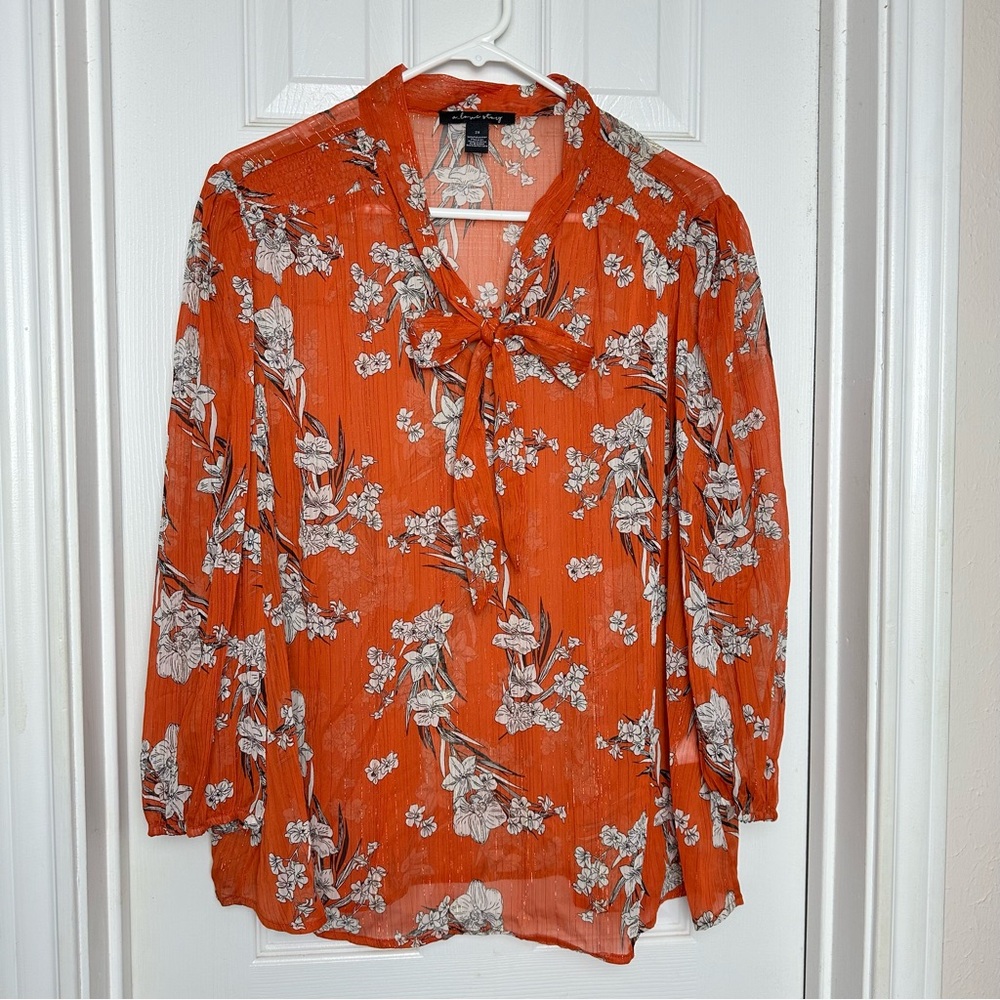 A Love Story Sheer Floral Crinkle Blouse Boho Whimsy Sz 2X